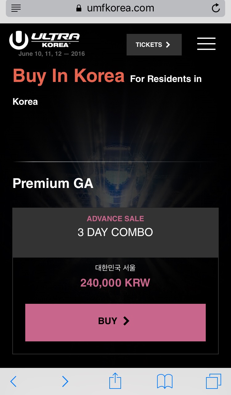 ULTRA KOREA 2016 TICKET HOU TO 2