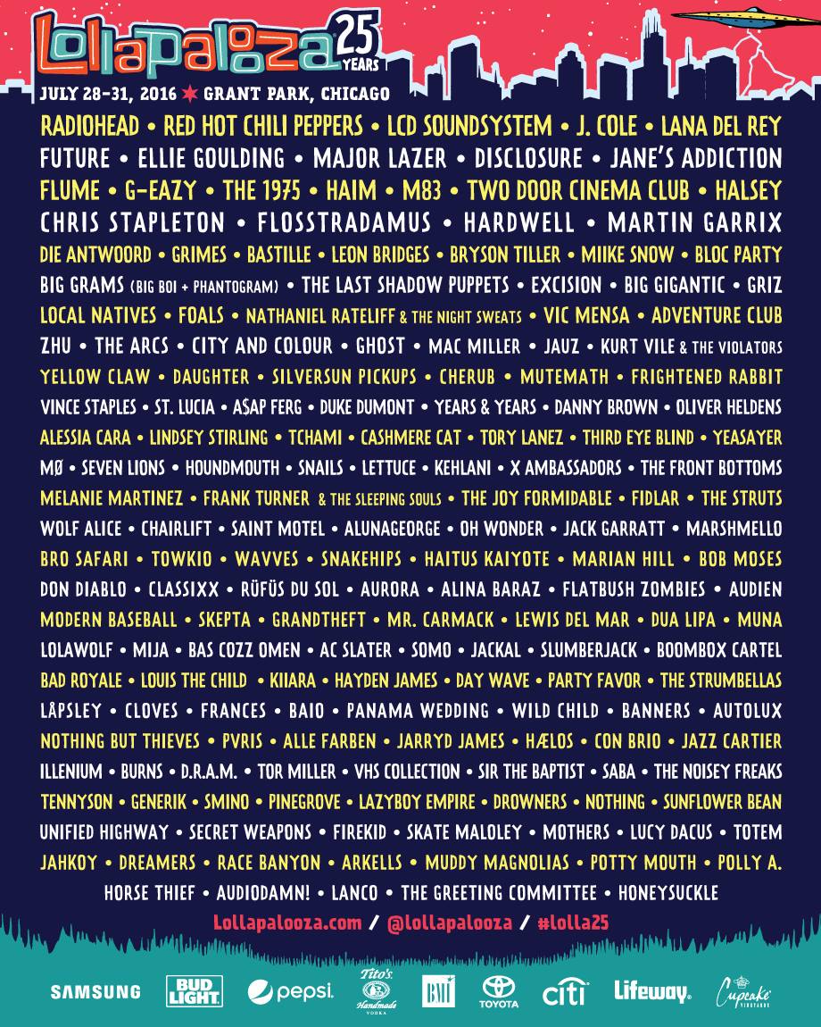 Lollapalooza 2016 LINEUP